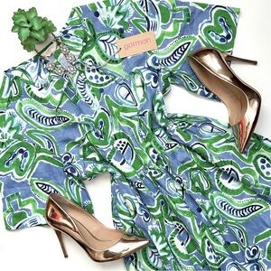 Gorman Green Super Paisley Smock Dress Short Sleeve Linen Size 4